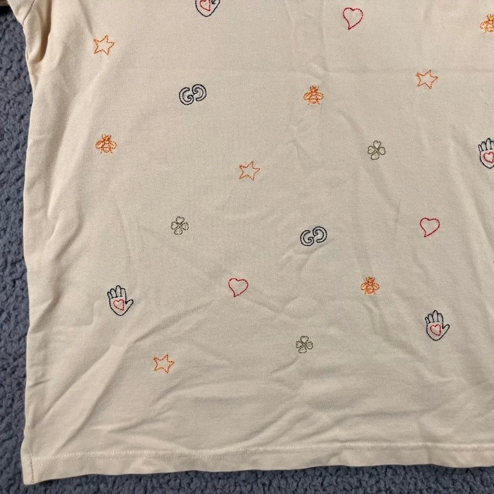 Gucci Mens XL Beige Embroidered Bee GG Logo Polo Shirt